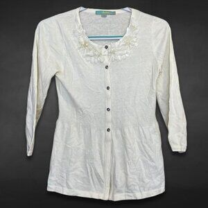 Boden Blouse Button-Front‎ Closure Decorative Accents Lightweight Fabric White 4